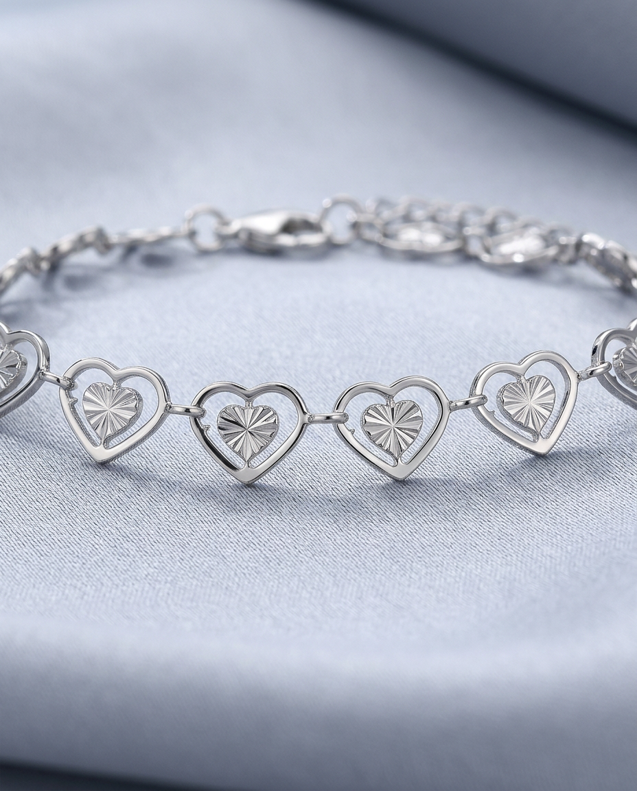 Silver Hearts Bracelet Stainless Steel Minimal