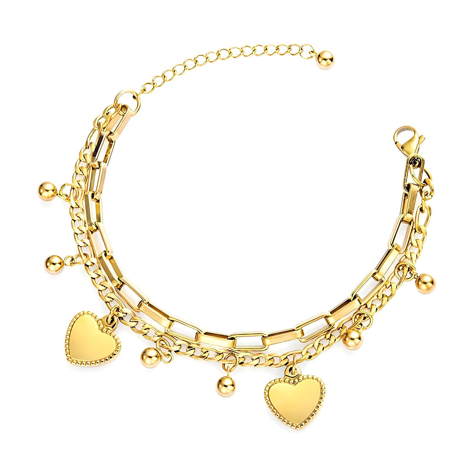Gold Hearts Bracelet 18K Plated Stainless Steel Minimal