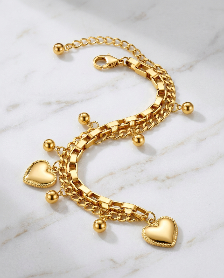Gold Hearts Bracelet 18K Plated Stainless Steel Minimal