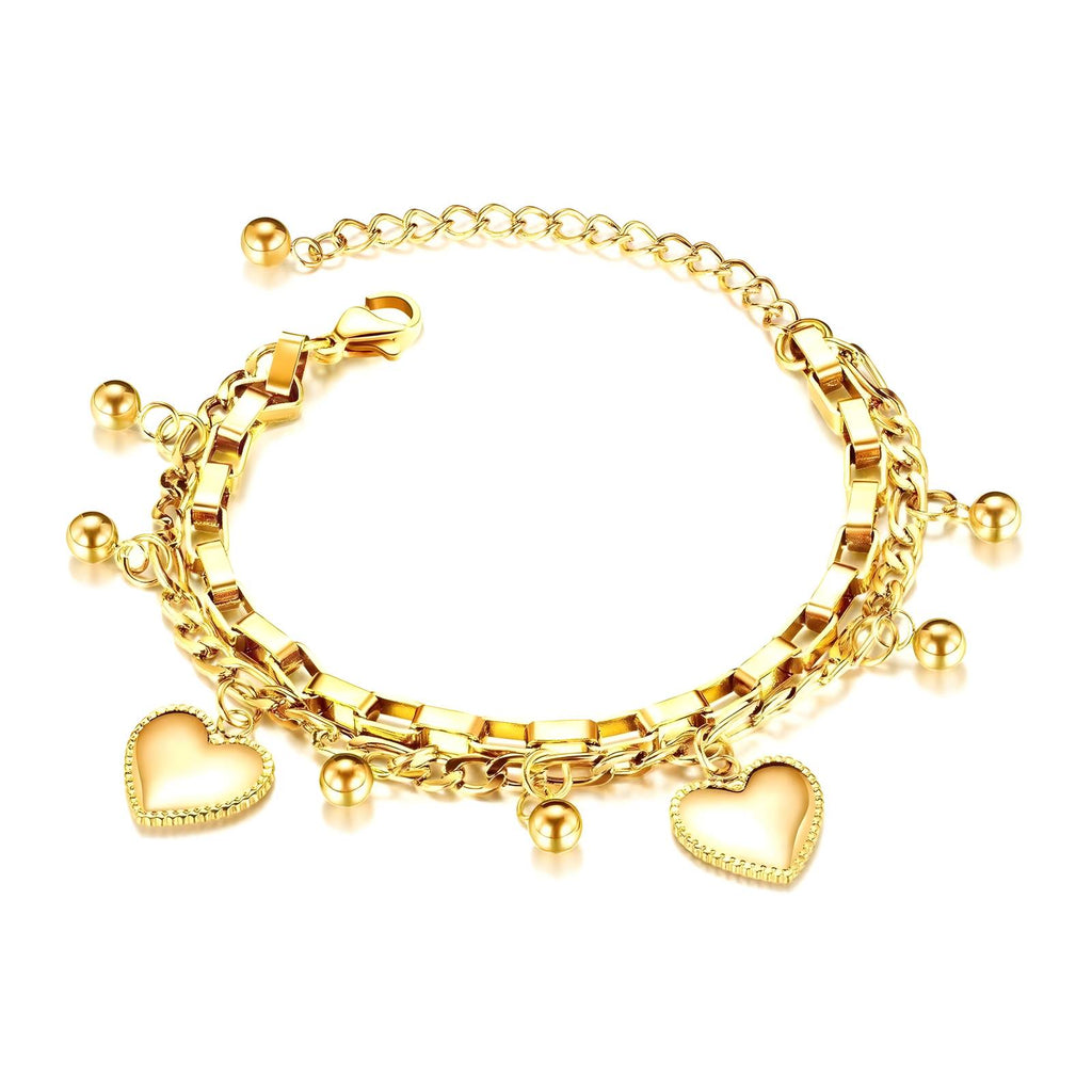 Gold Hearts Bracelet 18K Plated Stainless Steel Minimal