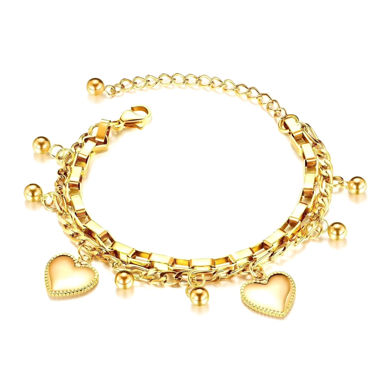 Gold Hearts Bracelet 18K Plated Stainless Steel Minimal