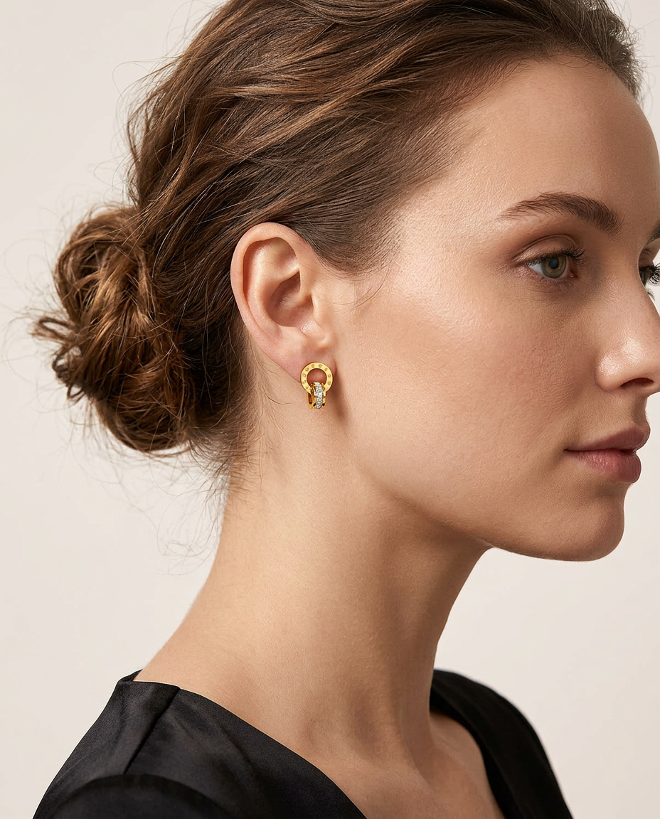 Gold Stud Earrings Zirconia 18K Plated Stainless Steel
