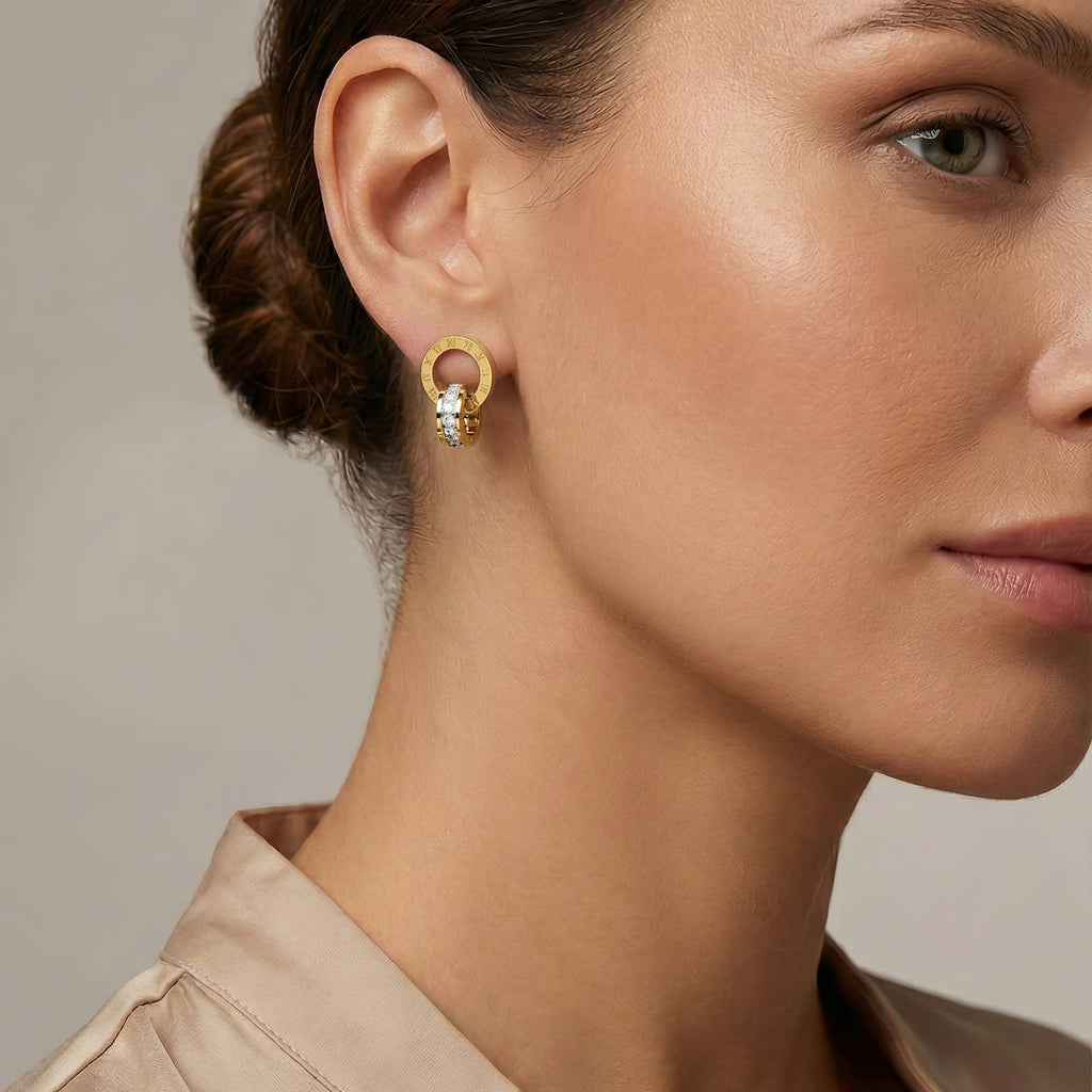 Gold Stud Earrings Zirconia 18K Plated Stainless Steel