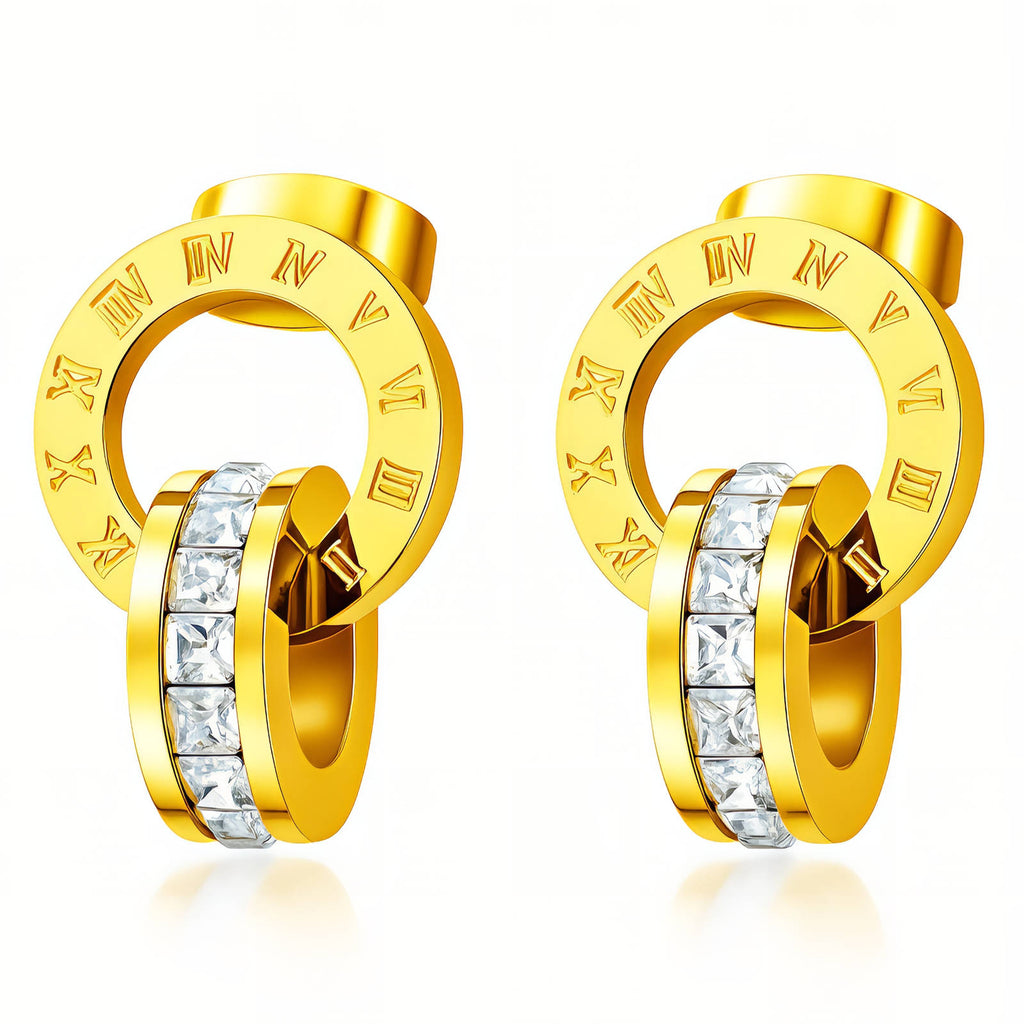 Gold Stud Earrings Zirconia 18K Plated Stainless Steel