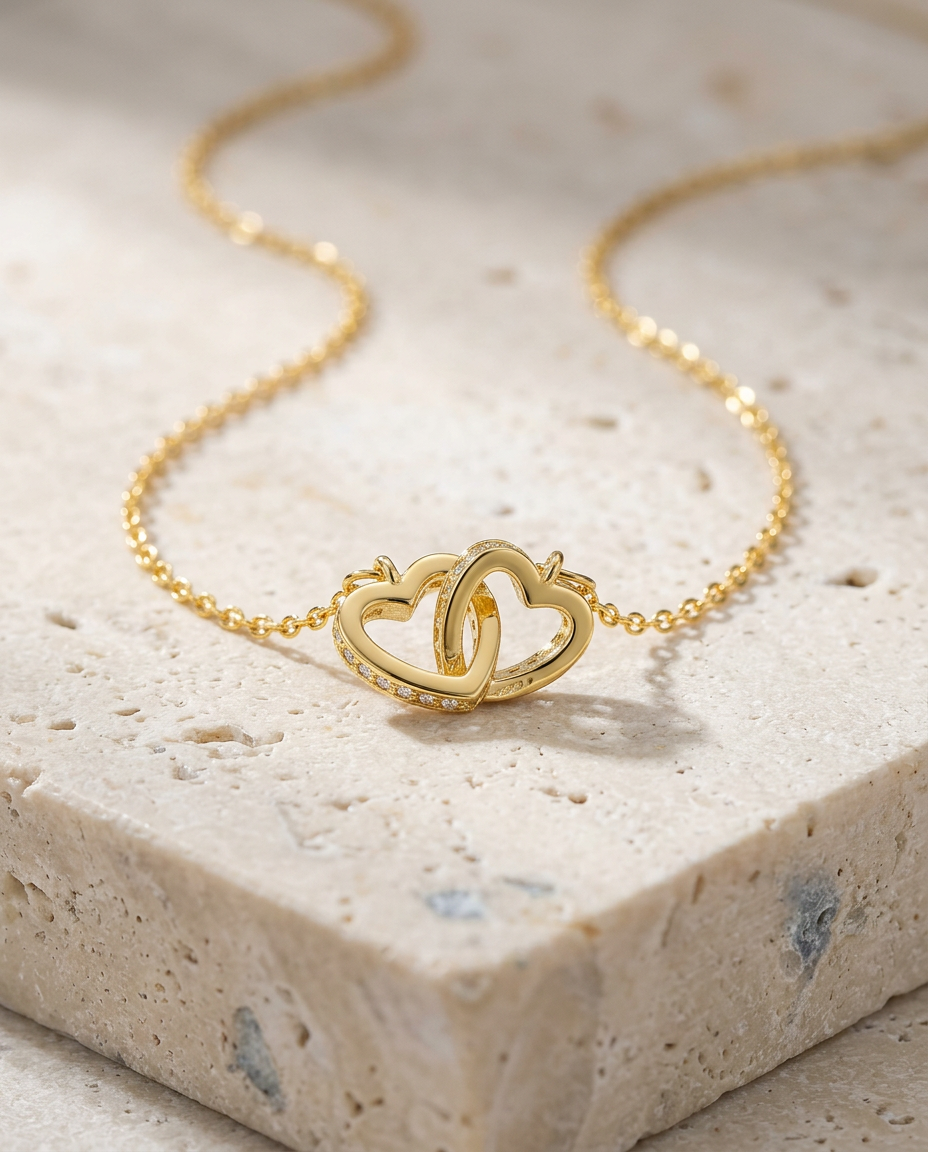 Gold Hearts Necklace Zirconia 18K Plated Stainless Steel Pendant