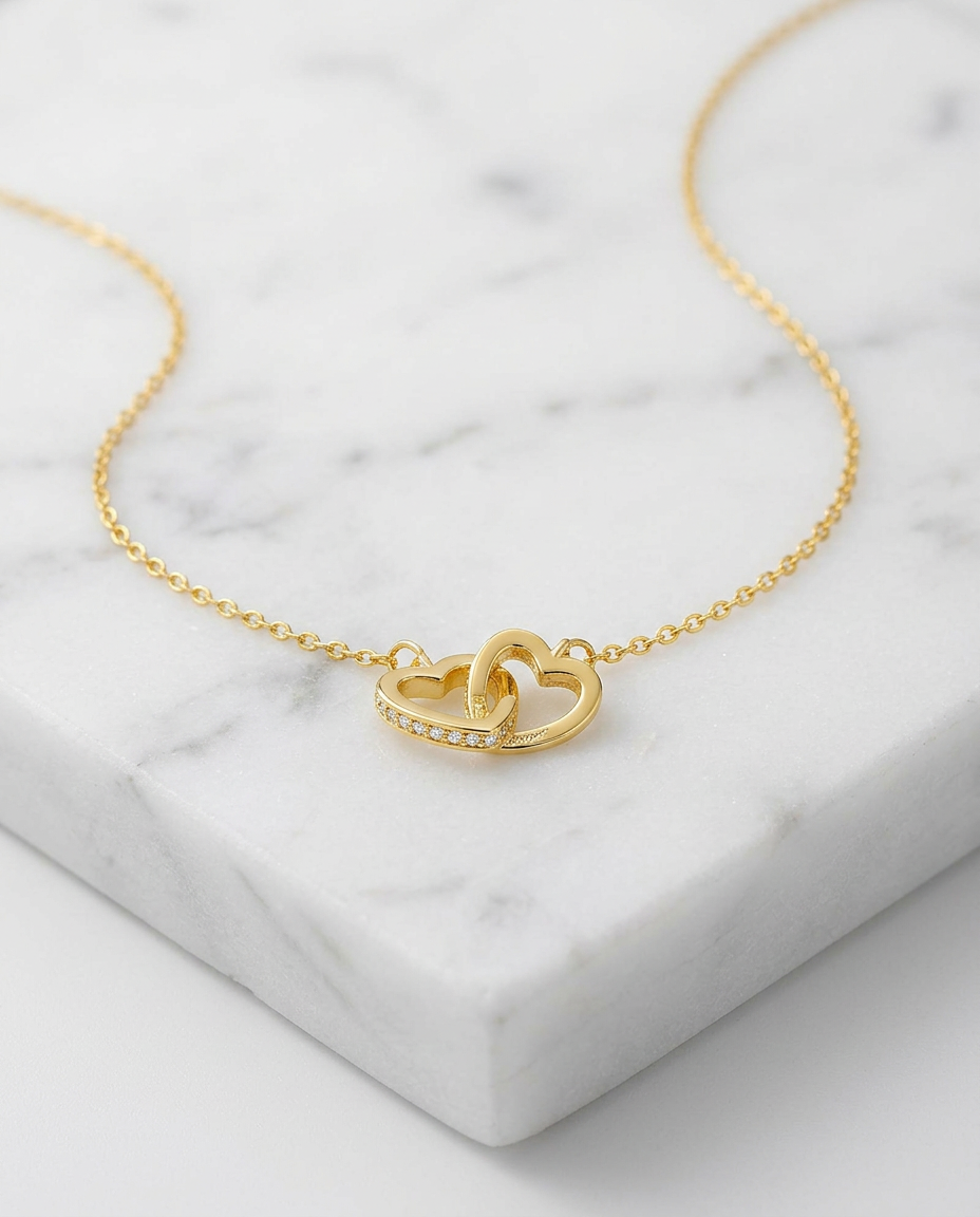 Gold Hearts Necklace Zirconia 18K Plated Stainless Steel Pendant