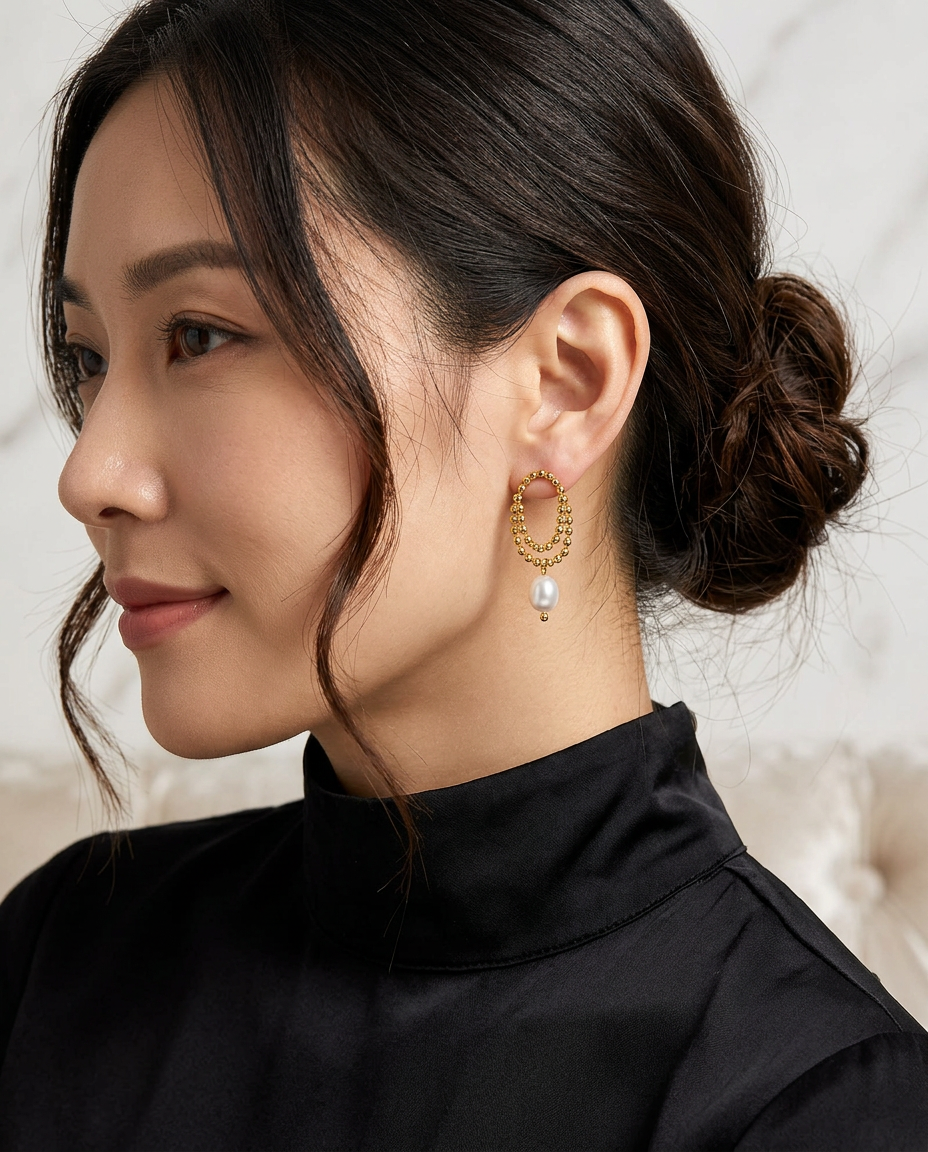 Gold Freshwater Pearl Earrings 18K Plated Stainless Steel