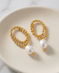 Gold Freshwater Pearl Earrings 18K Plated Stainless Steel