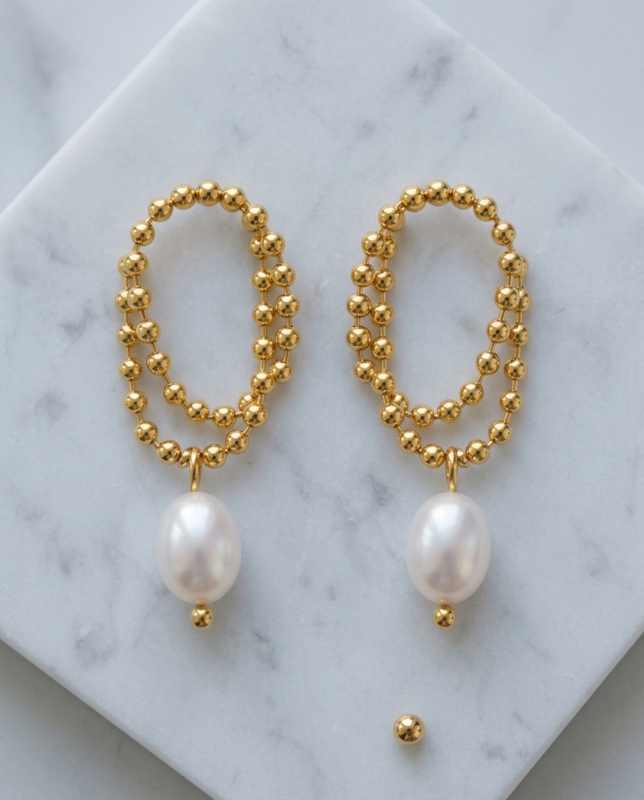 Gold Freshwater Pearl Earrings 18K Plated Stainless Steel