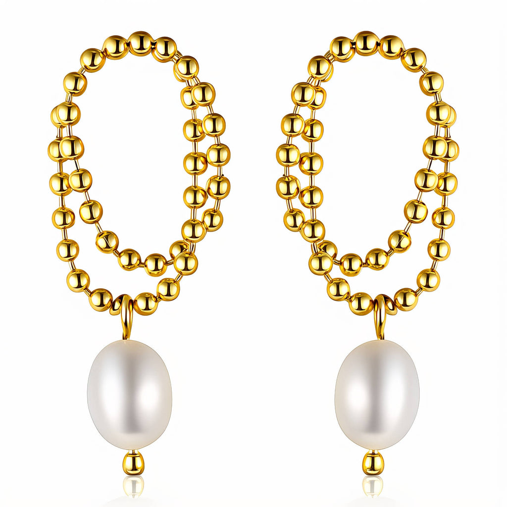 Gold Freshwater Pearl Earrings 18K Plated Stainless Steel