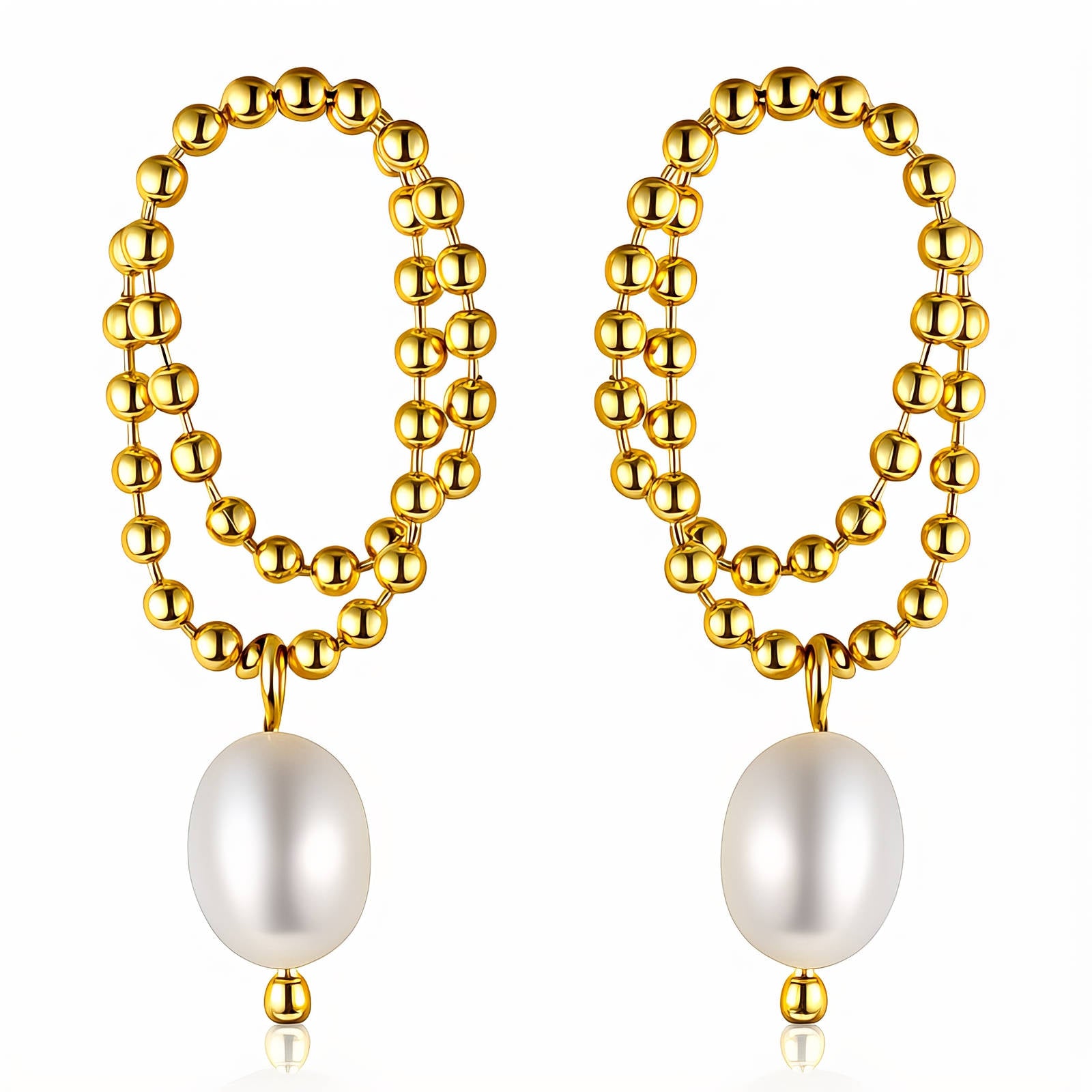 Gold Freshwater Pearl Earrings 18K Plated Stainless Steel