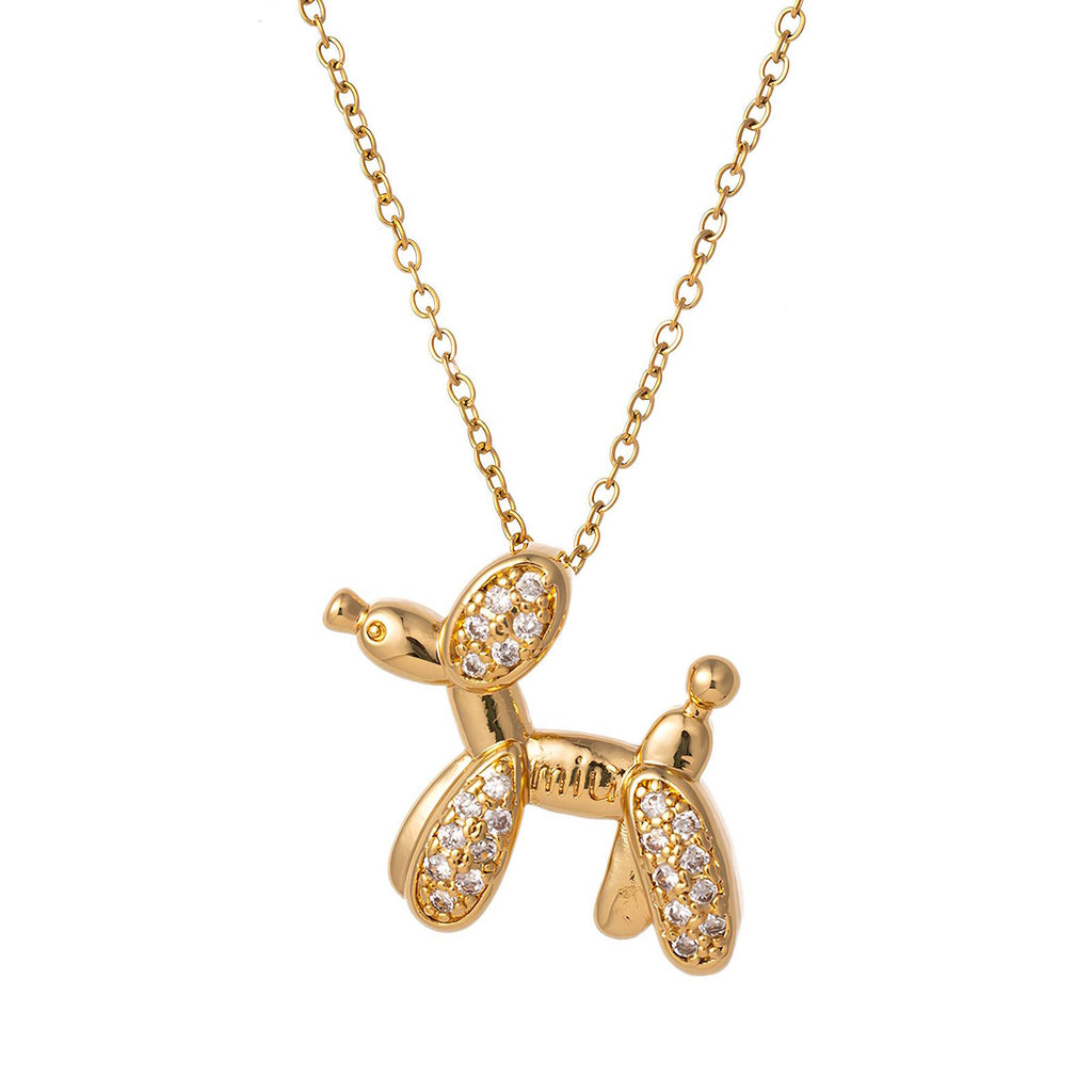 Gold Dog Necklace Zirconia 18K Plated Stainless Steel