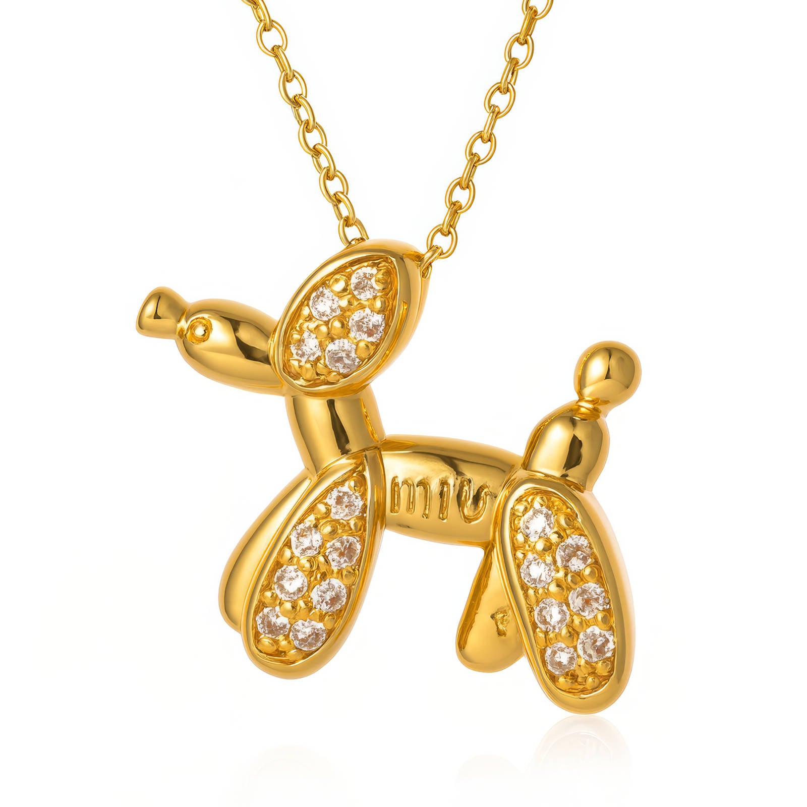 Gold Dog Necklace Zirconia 18K Plated Stainless Steel