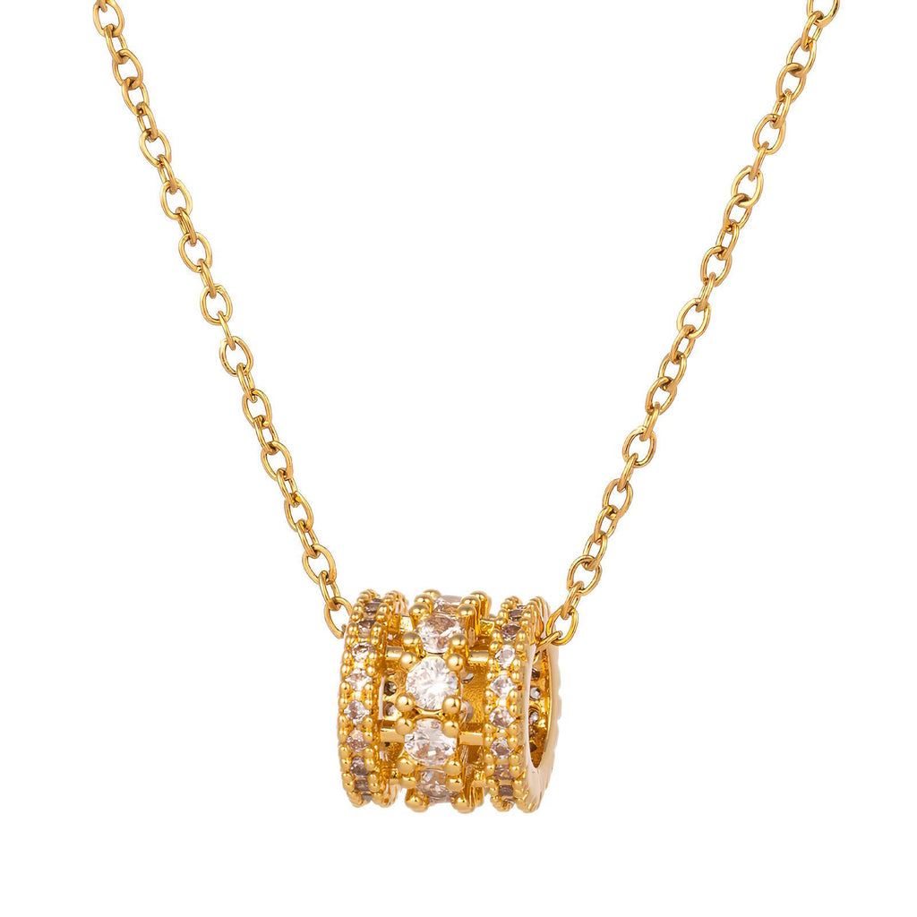Gold Pendant Necklace Zirconia Small 18K Plated Stainless Steel