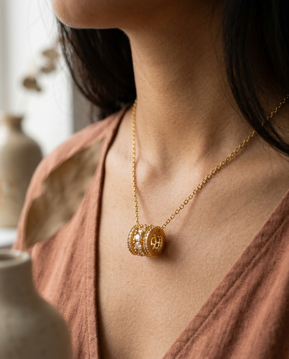 Gold Pendant Necklace Zirconia Small 18K Plated Stainless Steel