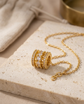 Gold Pendant Necklace Zirconia Small 18K Plated Stainless Steel