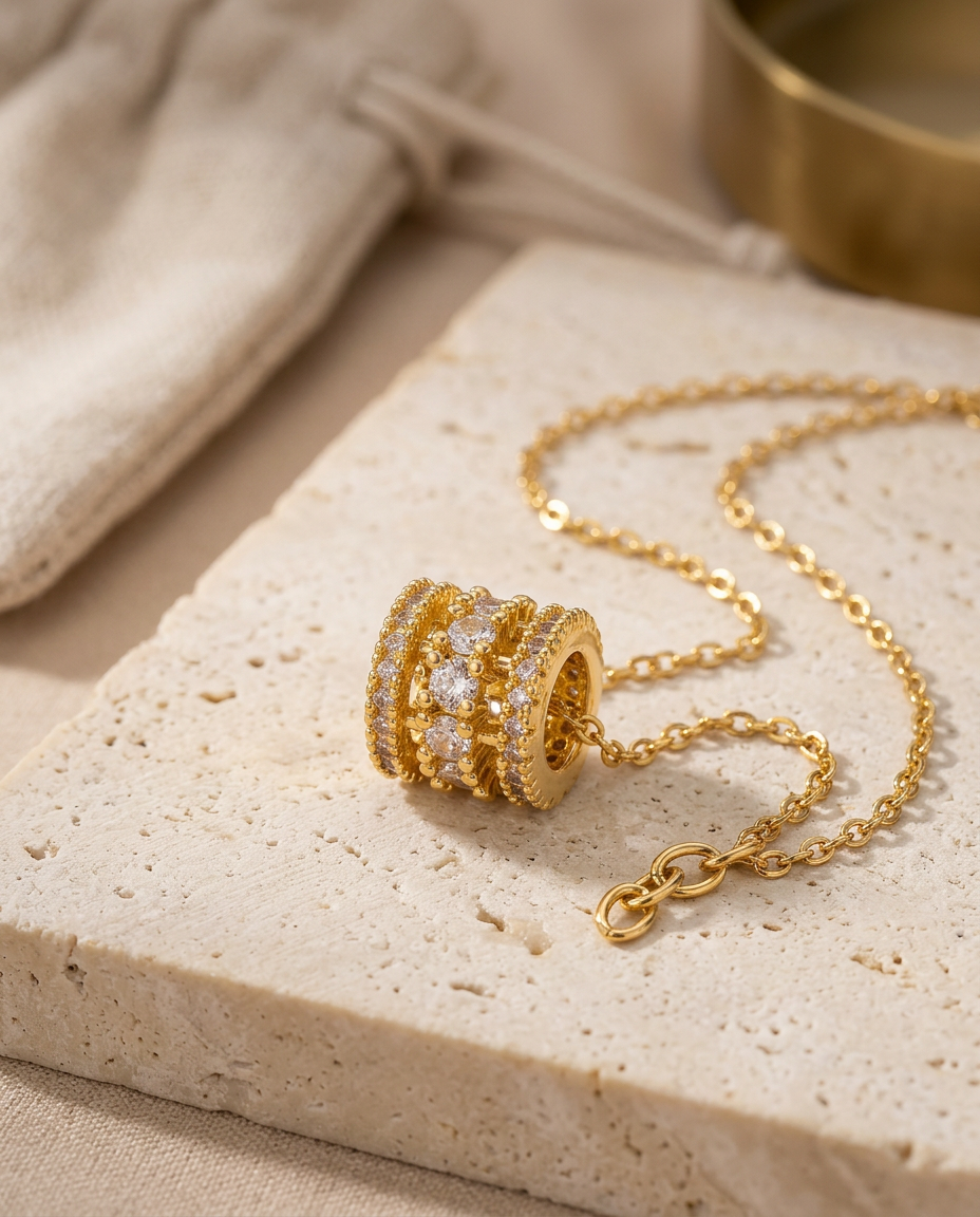 Gold Pendant Necklace Zirconia Small 18K Plated Stainless Steel