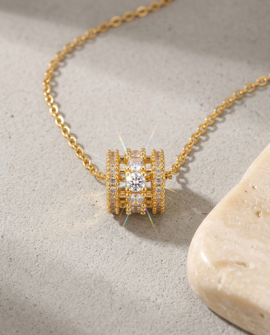 Gold Pendant Necklace Zirconia Small 18K Plated Stainless Steel