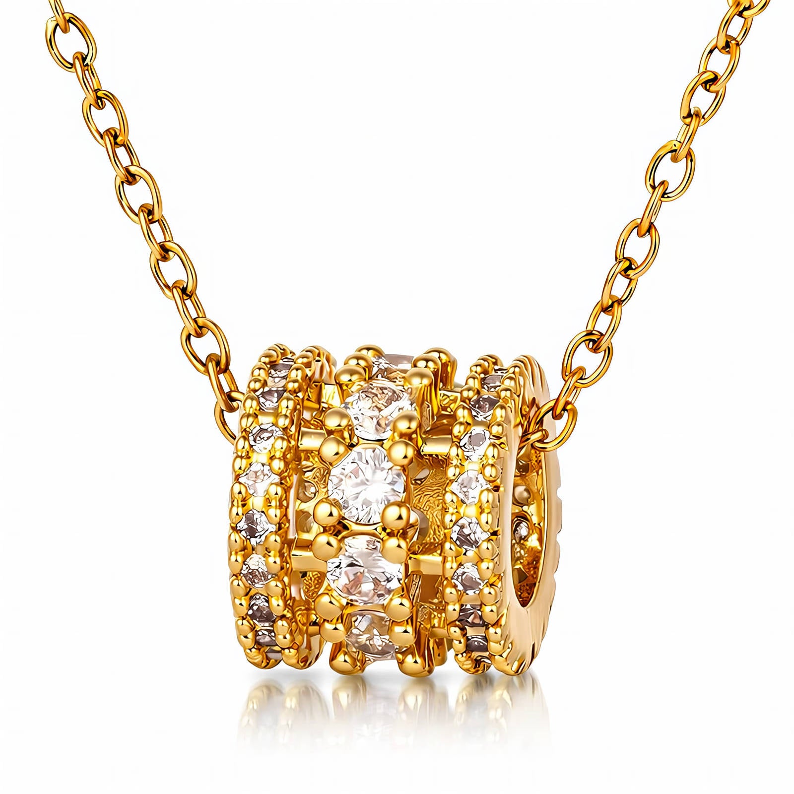 Gold Pendant Necklace Zirconia Small 18K Plated Stainless Steel