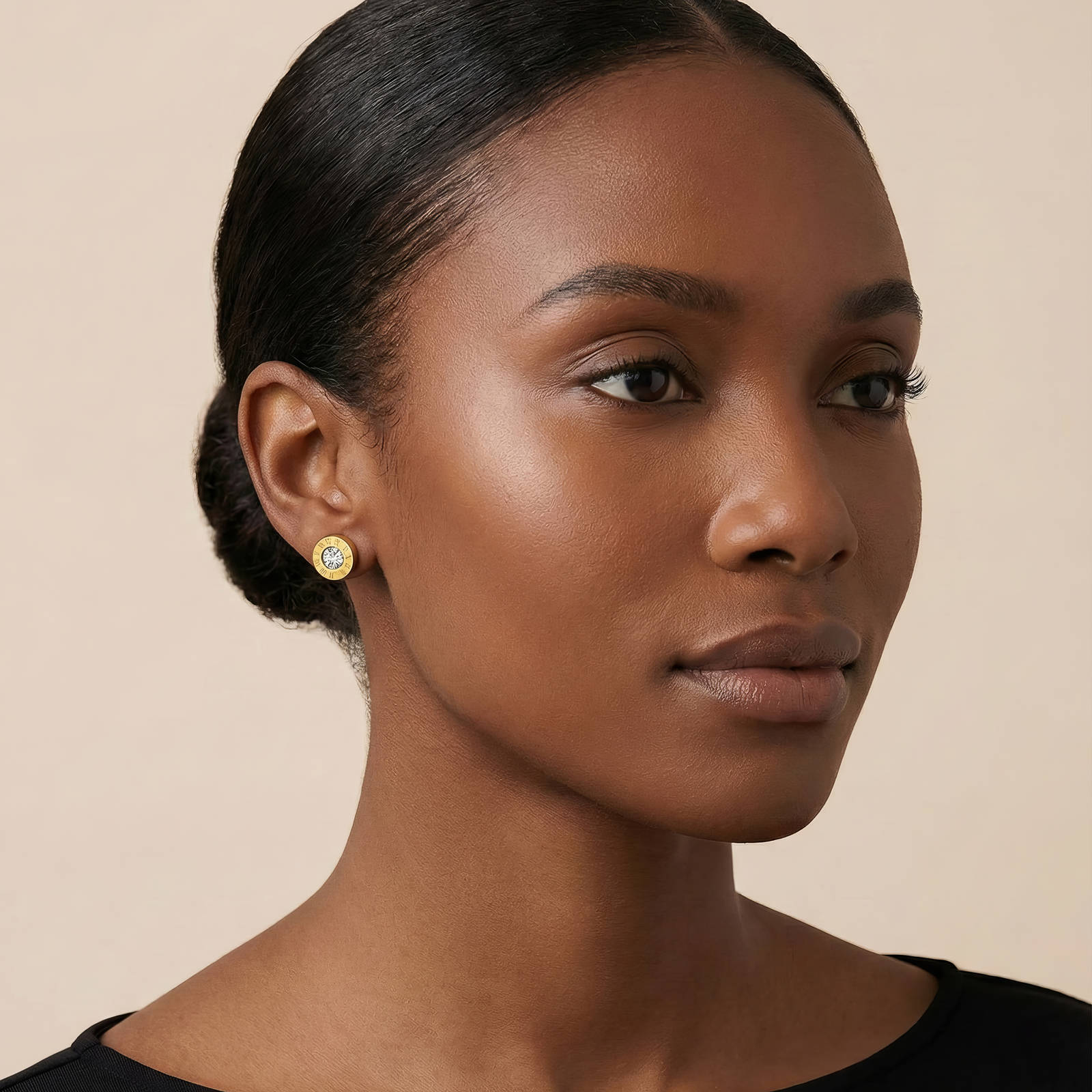 Gold Stud Earrings Zirconia Small 18K Plated Stainless Steel