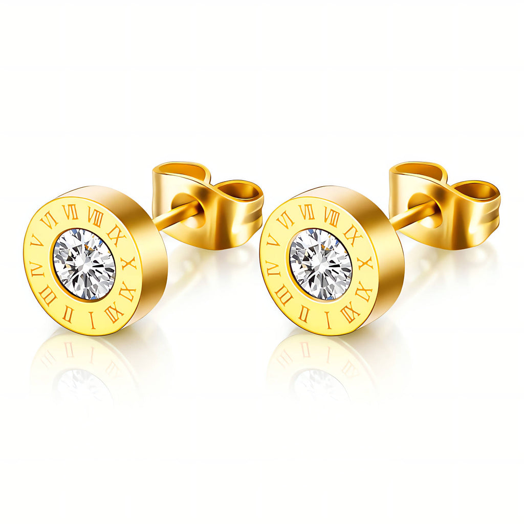 Gold Stud Earrings Zirconia Small 18K Plated Stainless Steel