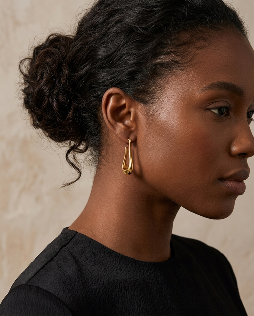 Gold Drop Earrings 18K Plated Stainless Steel Long