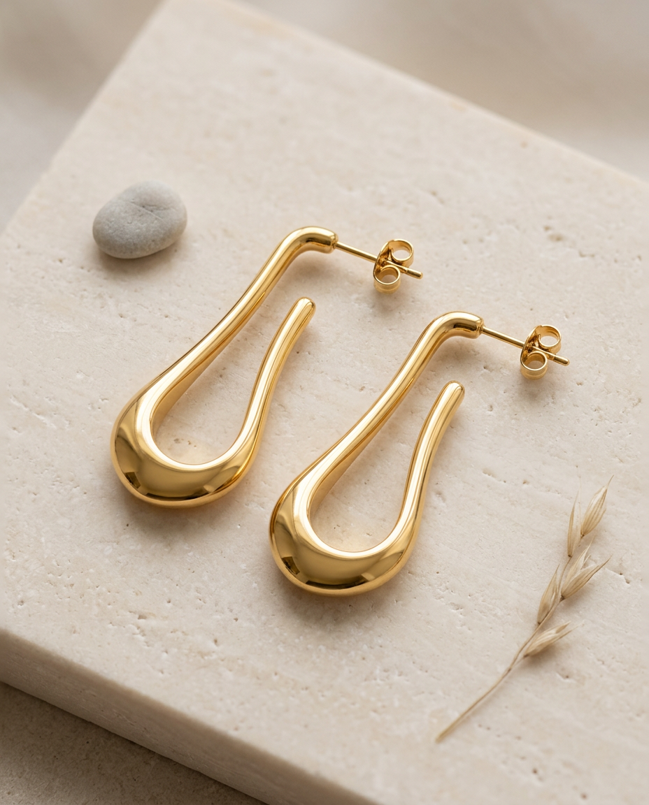 Gold Drop Earrings 18K Plated Stainless Steel Long