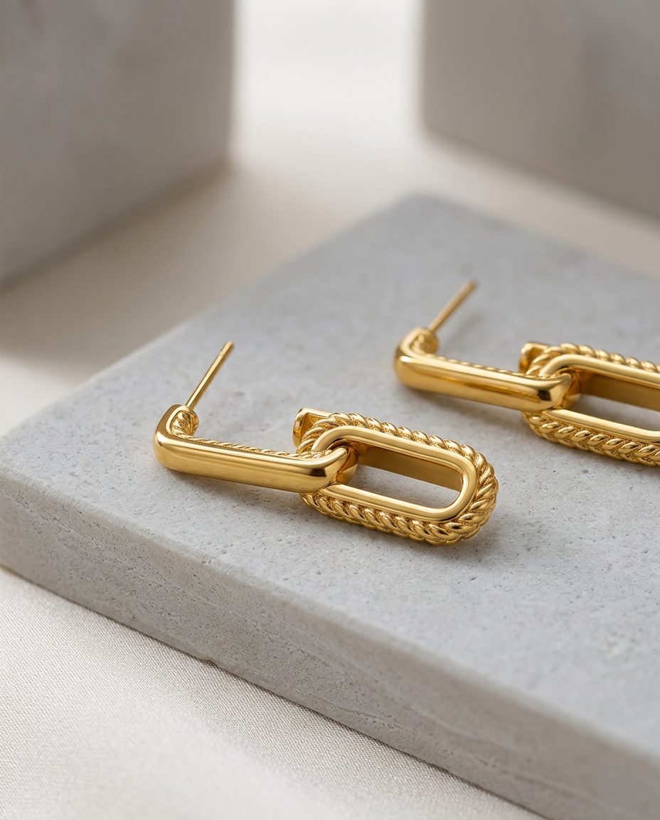 Gold Statement Earrings 18K Plated Stainless Steel