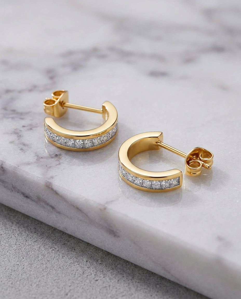 Gold Drop Earrings Zirconia 18K Plated Stainless Steel
