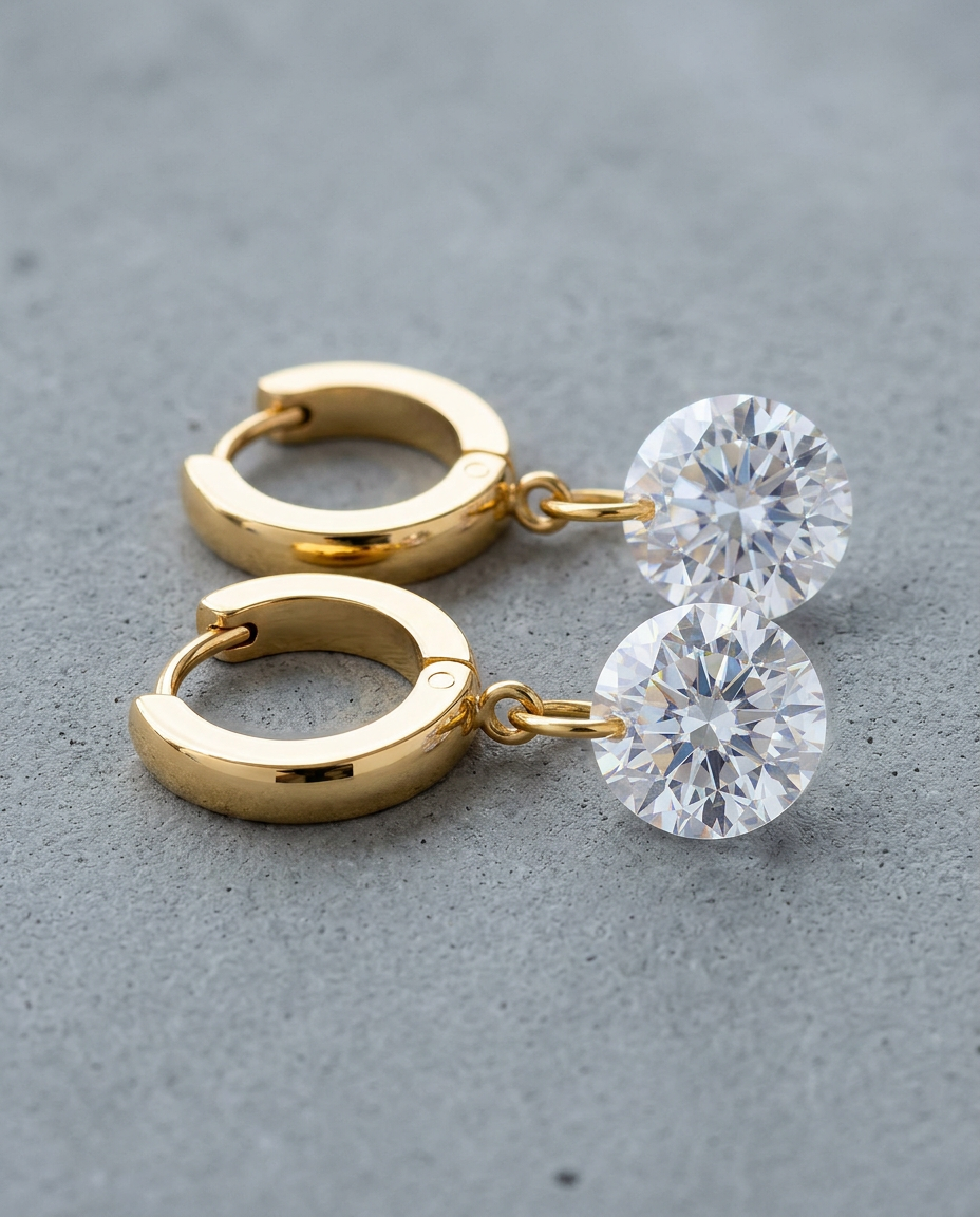 Gold Hoop Earrings Zirconia 18K Plated Stainless Steel