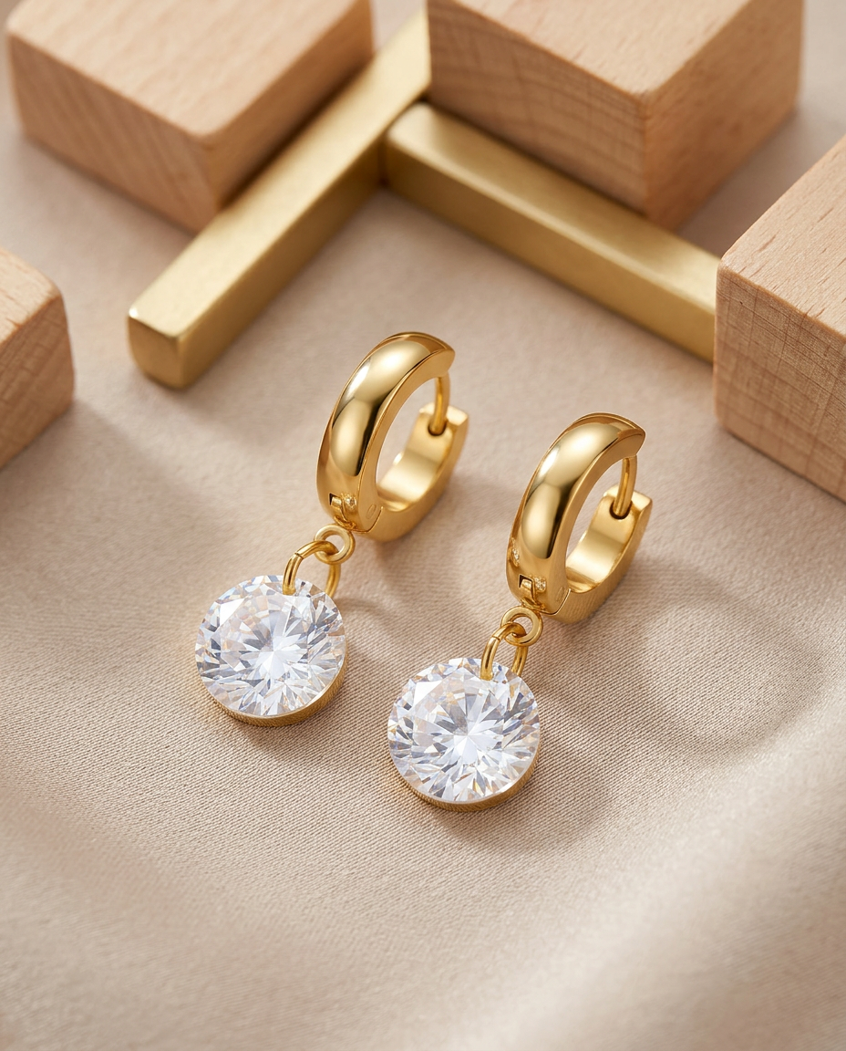 Gold Hoop Earrings Zirconia 18K Plated Stainless Steel