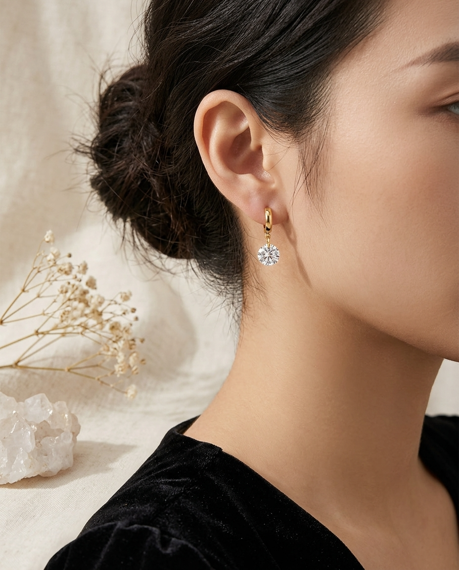 Gold Hoop Earrings Zirconia 18K Plated Stainless Steel