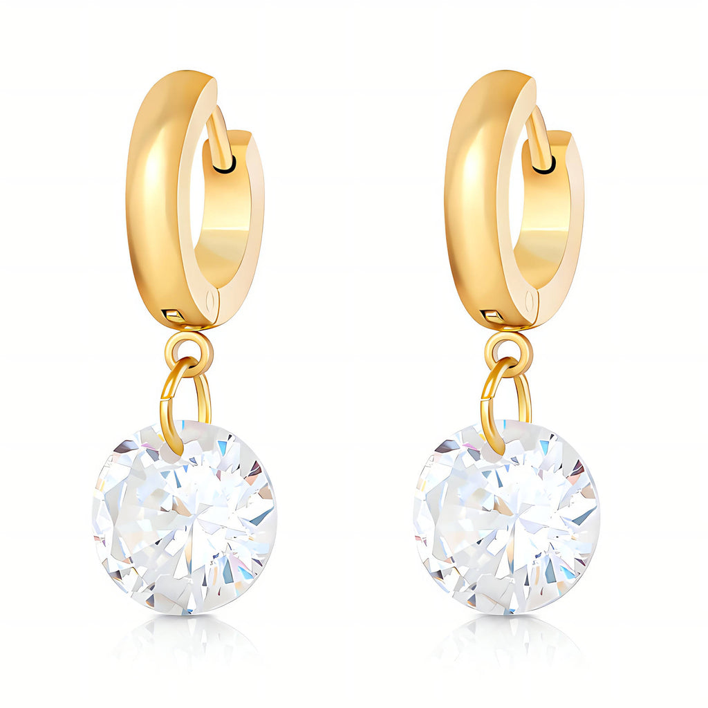 Gold Hoop Earrings Zirconia 18K Plated Stainless Steel