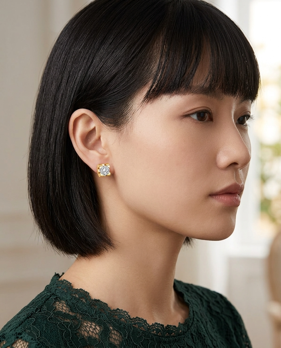 Gold Stud Earrings Zirconia Mini 18K Plated Stainless Steel