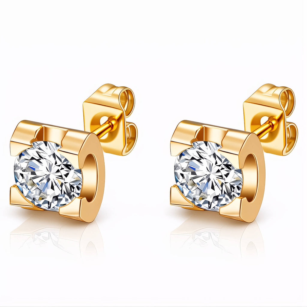 Gold Stud Earrings Zirconia Mini 18K Plated Stainless Steel