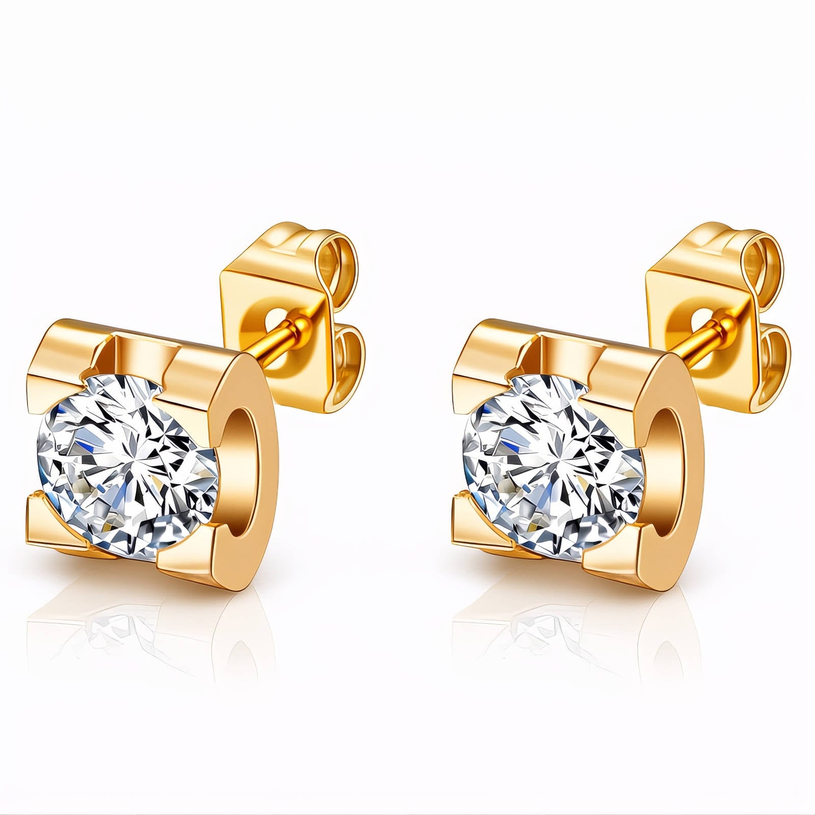Gold Stud Earrings Zirconia Mini 18K Plated Stainless Steel