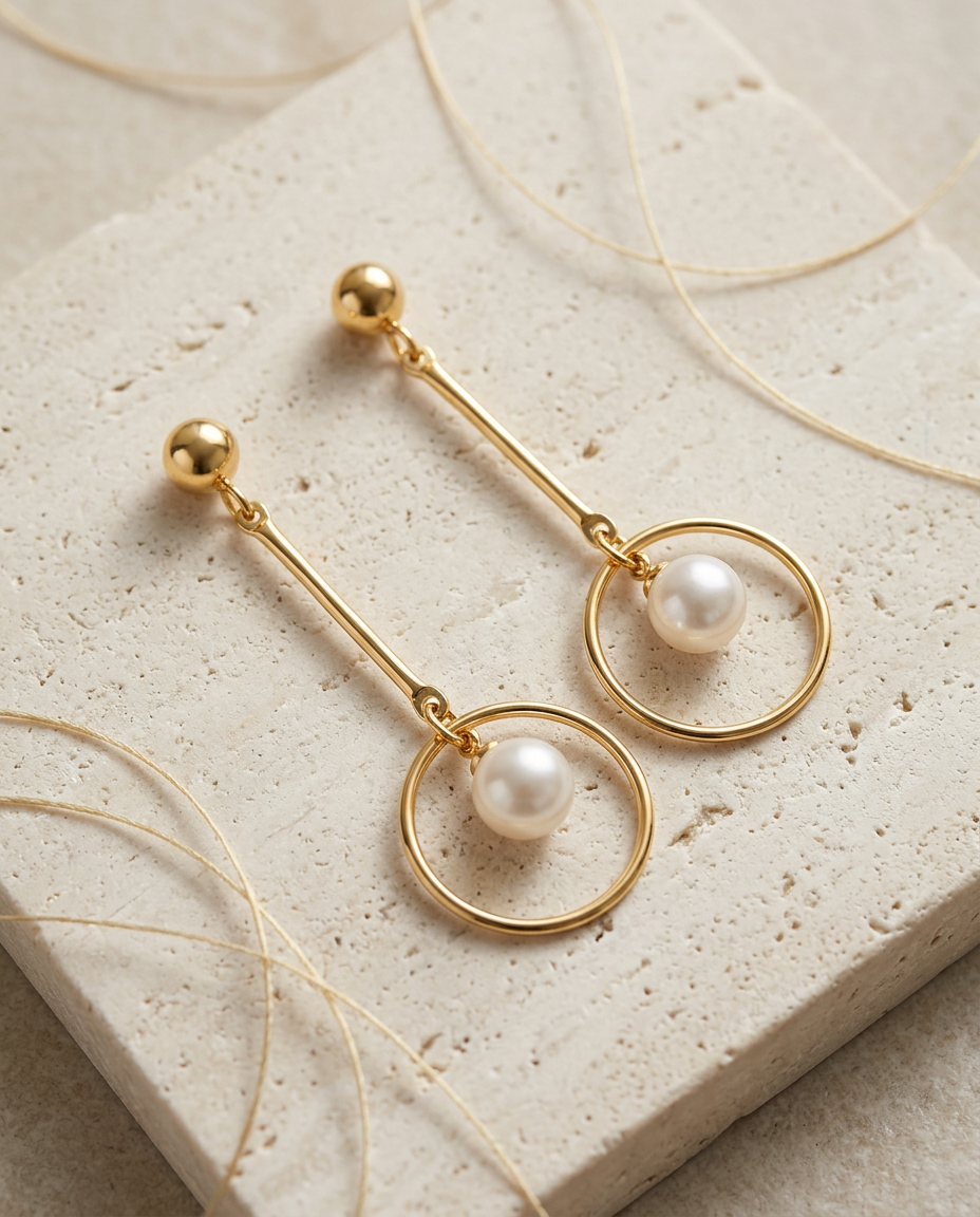 Gold Pearl Statement Earrings 18K Plated Stainless Steel