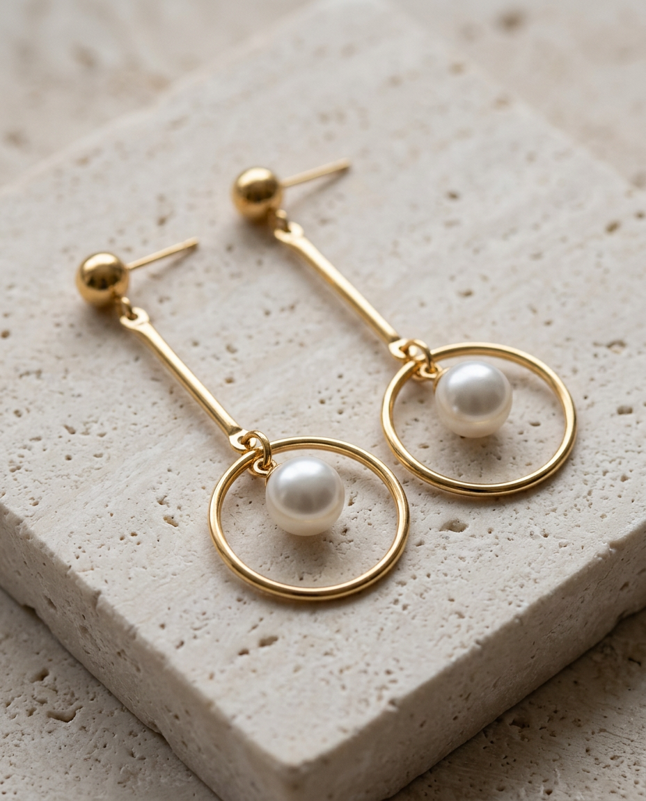 Gold Pearl Statement Earrings 18K Plated Stainless Steel