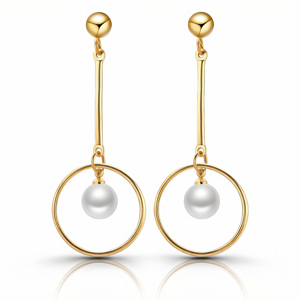 Gold Pearl Statement Earrings 18K Plated Stainless Steel