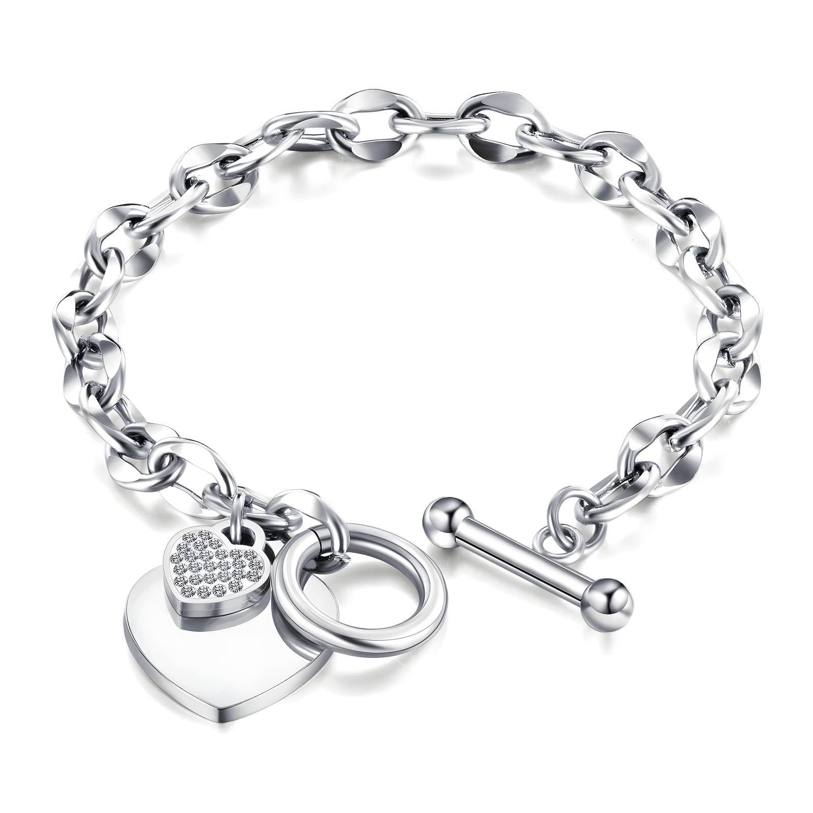 Silver Heart Bracelet Zirconia Stainless Steel
