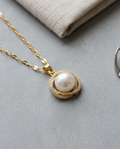 Gold Pearl Zirconia Necklace 18K Plated Stainless Steel