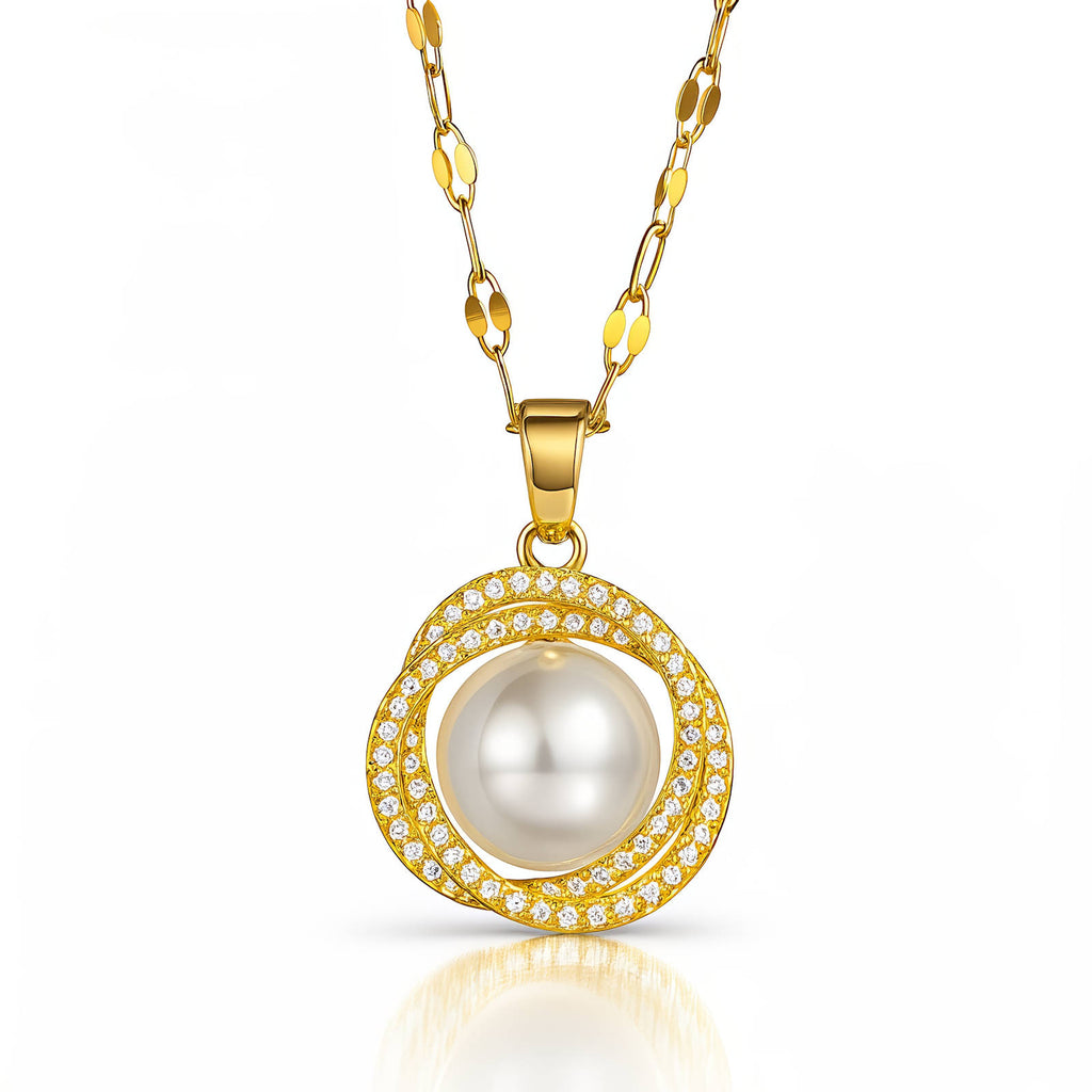 Gold Pearl Zirconia Necklace 18K Plated Stainless Steel