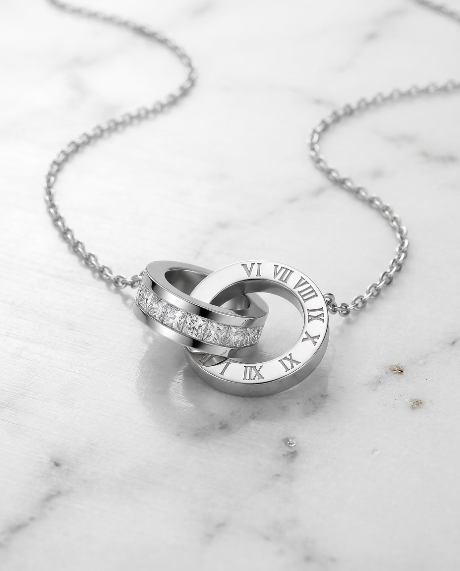 Silver Pendant Necklace Zirconia Stainless Steel