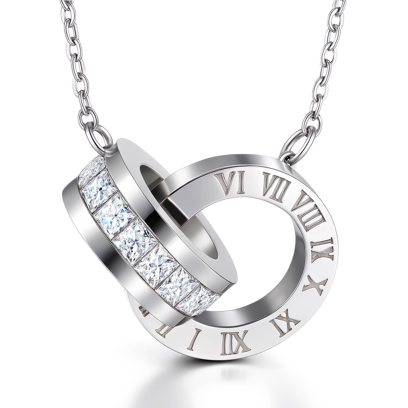 Silver Pendant Necklace Zirconia Stainless Steel