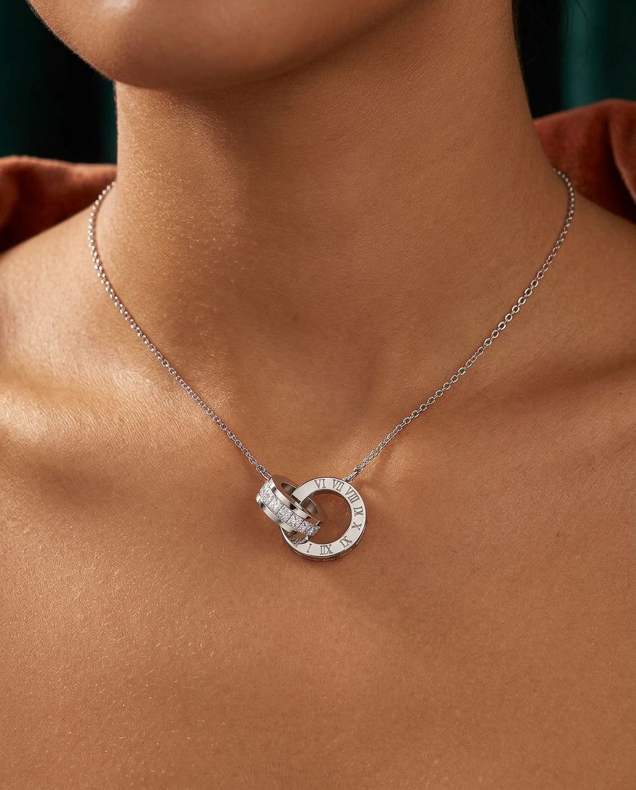 Silver Pendant Necklace Zirconia Stainless Steel