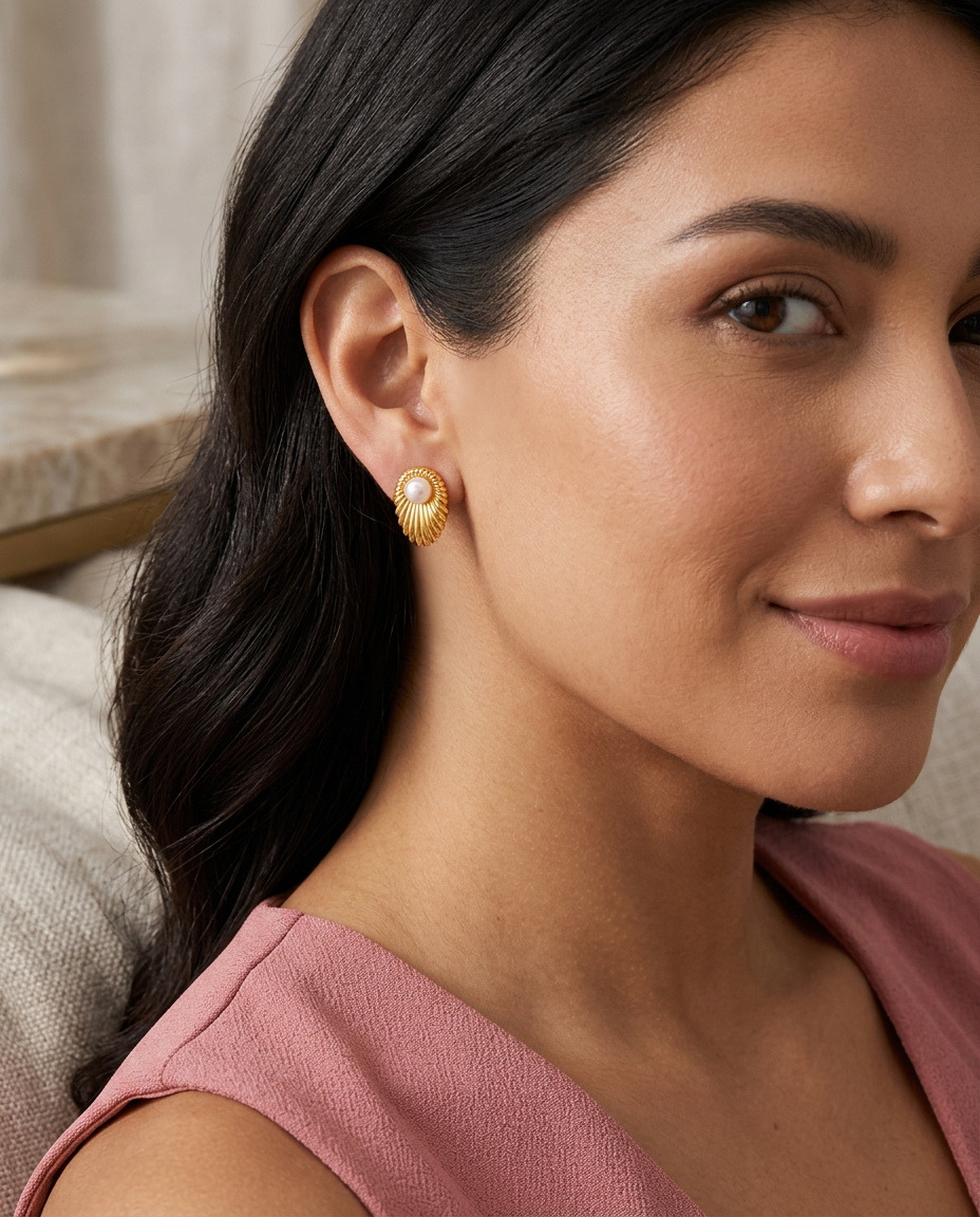 Gold Pearl Earrings 18K Plated Stainless Steel