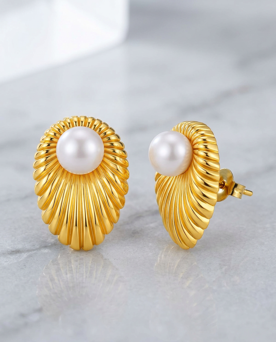 Gold Pearl Earrings 18K Plated Stainless Steel