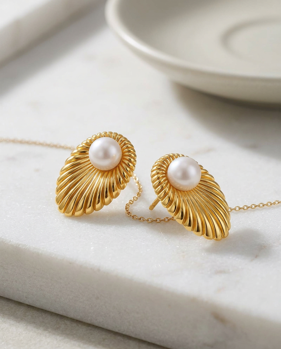 Gold Pearl Earrings 18K Plated Stainless Steel