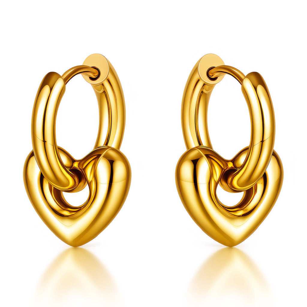 Gold Hearts Hoop Earrings 18K Plated Stainless Steel