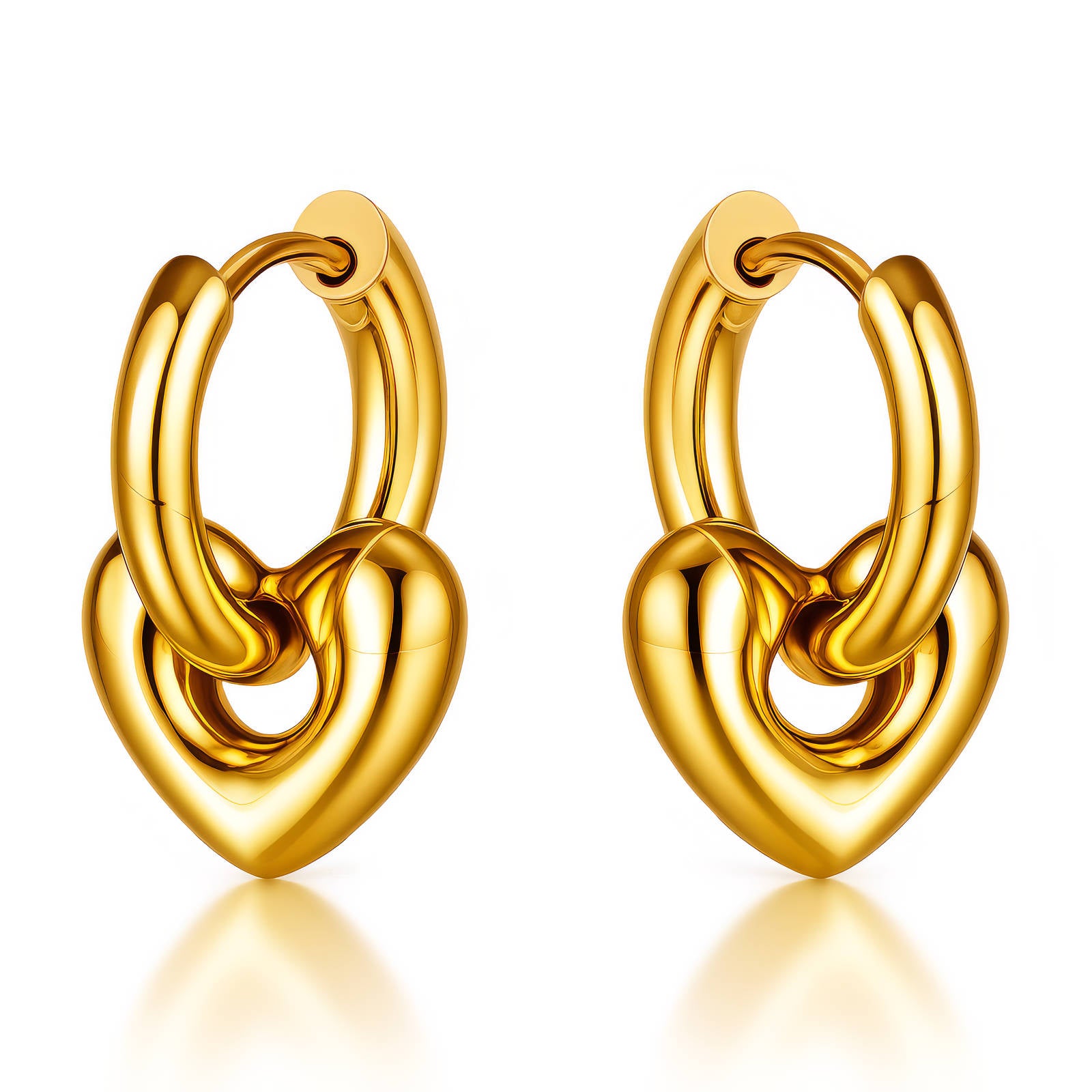 Gold Hearts Hoop Earrings 18K Plated Stainless Steel